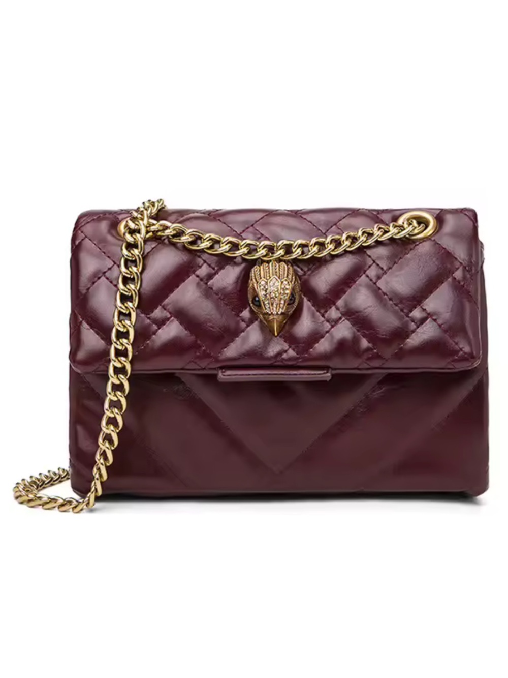 New Kurt Geiger Quilted Burgundy Shoulder Bag with Gold Chain 9 inch by 6 inch